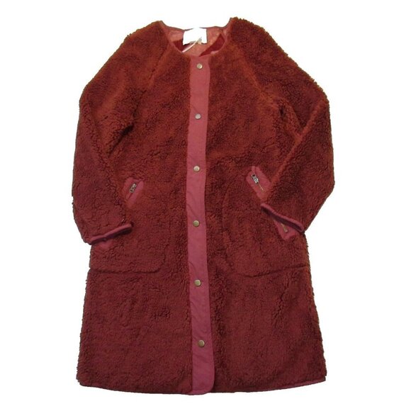 Anthropologie Burgundy Faux Fur Coat - Picture 1 of 10